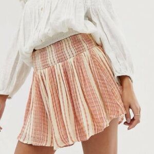 Free People She Will Be Loved Skort Cream/Pink/Orange Striped Ruffle Shorts XS